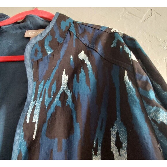 Women Blue & Black Abstract Print Jacket  Open Front, 3/4 Sleeve, Lightweight XL - Picture 6 of 11